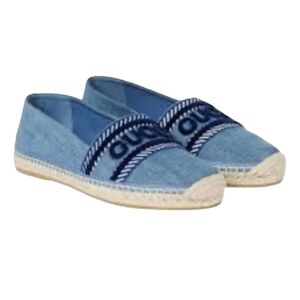 $880 Gucci Ines Logo Espadrille Flat Denim Blue Shoes US 6 EU 36 BNIB